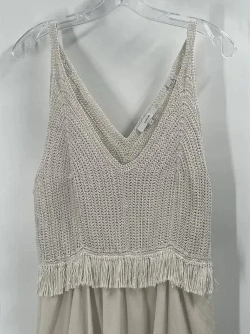 Vince Crochet Fringe Maxi Dress Boho Festival Resort Ivory Size Small Lined